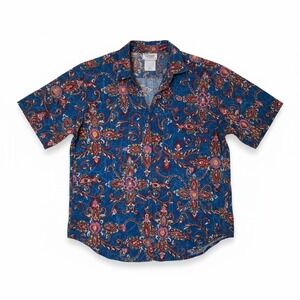 REMO OF CALIFORNIA Blue Paisley Print Short Sleeve Button Up Shirt Womens Size S
